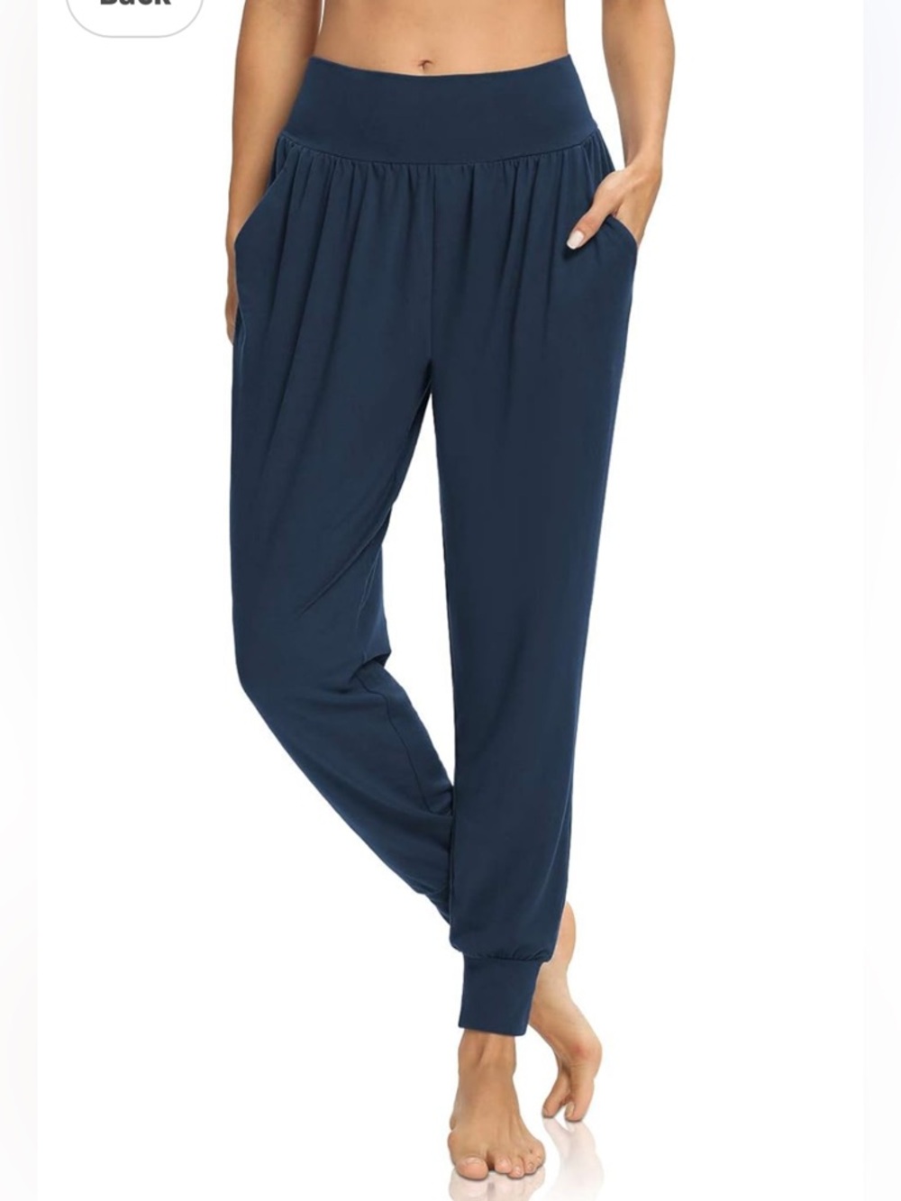Dibaolong Joggers Small Navy Blue High-Rise Gathered Waist Stretchy Side Pockets